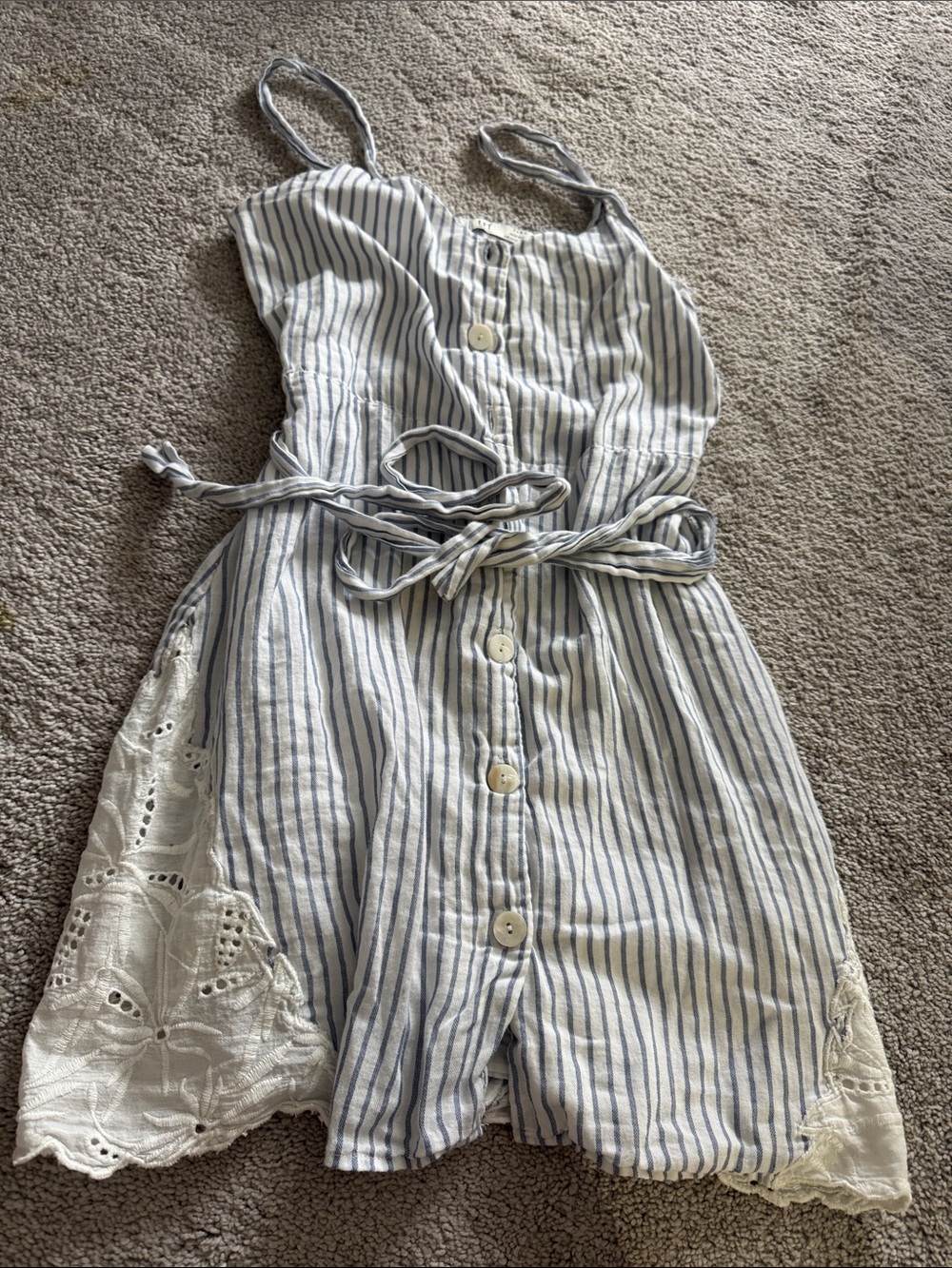Zara Blue and White Striped Sundress with Lace Insets